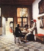 HOOCH, Pieter de Cardplayers in a Sunlit Room sg oil painting artist